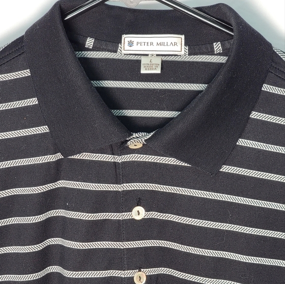🏌‍♂️PETER MILLAR⛳️ PREMIUM💎GOLF POLO BLACK&WHITE STRIPED🏌SIZE L - Picture 2 of 8